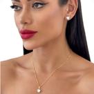 Conjunto Colar Brinco Feminino Pingente Coração Ponto de Luz Banho Ouro 18k Prata 925 Bijuterias Finas