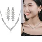 Conjunto Colar Brinco Festa Strass Banho Prata Brilhante para Formatura Casamento