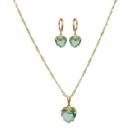 Conjunto Colar + Brinco Pedra Cristal Verde Folheado Ouro
