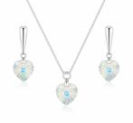 Conjunto Colar Brinco Prata 925 Legítima Coração Cristal Zircônia Feminino Luxo