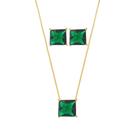 Conjunto Colar Brinco Quadrado Pedra Fusion Verde Folheado Conjunto Colar Brinco Quadrado Pedra Fusion Verde Folheado