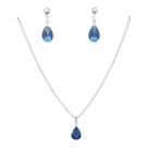 Conjunto Colar Brinco zircônia Ponto Luz GOTA AZUL AÇO INOX