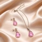 Conjunto Colar Brinco zircônia Ponto Luz GOTA ROSA AÇO INOX Conjunto Colar Brinco zircônia Ponto Luz GOTA ROSA AÇO INOX