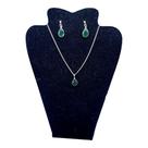 Conjunto Colar Brinco zircônia Ponto Luz GOTA VERDE AÇO INOX