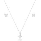Conjunto Colar Brincos E Pingente Borboleta Em Prata 925