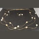 CONJUNTO Colar com Pérolas e Brincos Folheados Ouro18K