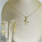 Conjunto colar com pingente e brinco cavalo cravejado folheado a ouro