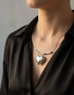 Conjunto Colar Coração Prateado Em Aço Inox Feminino Brinco