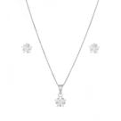 Conjunto Colar Corrente Brinco Ponto De Luz Estrela De Prata 925