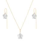 Conjunto Colar Corrente Gargantilha Veneziana 40cm Flor Cristal Pingente Brincos Ouro 18k