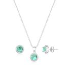 Conjunto Colar Corrente Pingente Brinco Turmalina Prata 925