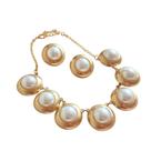 Conjunto Colar de Pérolas com Borda Dourada Conjunto Colar de Pérolas com Borda Dourada