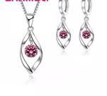 Conjunto Colar e Brinco banhado a prata 925 folha com zircônias rosa
