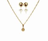 Conjunto Colar e Brinco Bola Dourada Folheado Ouro 18k Antialérgico