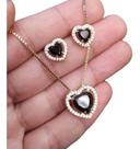 Conjunto Colar E Brinco Coração Pedra Zirconia Preto Verde