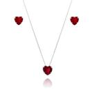 Conjunto Colar e Brinco Coração Vermelho Corrente Veneziana 45cm 10mm Feminino Exclusivo