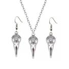 conjunto Colar e brinco De Bruxa Wicca Cranio De Corvo Passaro Gotico bico esqueleto prateado