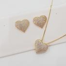 Conjunto colar e brinco de coração banhado a ouro 18k cravejado zirconia branca Conjunto colar e brinco de coração banhado a ouro 18k cravejado zirconia branca