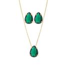 Conjunto Colar E Brinco De Gota Pedra Fusion Verde Folheado