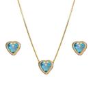 Conjunto Colar e Brinco Dourado e Azul Zircônia Folheado