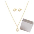 Conjunto Colar e Brinco Dourado Pérola Folhado a Ouro 18k