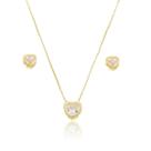Conjunto Colar e Brinco Elegante Ouro 18k Pequeno Zircônia
