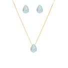Conjunto Colar E Brinco Gota Pedra Azul Claro Folheado Ouro Conjunto Colar E Brinco Gota Pedra Azul Claro Folheado Ouro