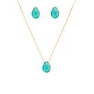 Conjunto Colar E Brinco Gota Pedra Verde Folheado A Ouro 18k
