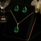 Conjunto Colar E Brinco Gota Verde Esmeralda Folheado