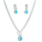 Conjunto Colar e Brinco Gota Zircônia Topázio Azul Prata 925