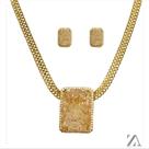 Conjunto Colar e Brinco Malha Italiana Pedra Fusion Rose