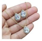 Conjunto Colar e Brinco Noiva Pedra Zirconia Gota