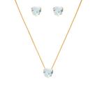 Conjunto Colar E Brinco Pedra Azul Claro Folheado A Ouro 18k