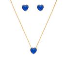 Conjunto Colar E Brinco Pedra Azul Royal Folheado A Ouro 18k