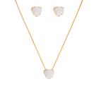 Conjunto Colar E Brinco Pedra Cristal Folheado A Ouro 18k