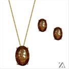 Conjunto Colar e Brinco Pedra Fusion Marrom