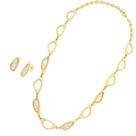 Conjunto Colar e Brinco Pedra Natural Opala do Mar folheadoa ouro 18k