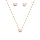 Conjunto Colar E Brinco Pedra Rosa Claro Folheado A Ouro 18k