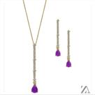 Conjunto Colar e Brinco Pedra Roxa Semijoia