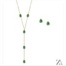 Conjunto Colar e Brinco Pedra Verde com Detalhes em Micro Zircônia