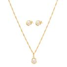 Conjunto Colar E Brinco Pérola Folheado A Ouro 18k