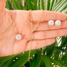 Conjunto Colar E Brinco Perola Folheado A Ouro 18k