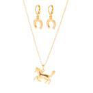 Conjunto Colar E Brinco Pingente Cavalo Folheado A Ouro 18k
