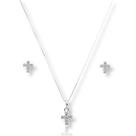 Conjunto Colar e Brinco Pingente Feminino Cruz Pedra Prata Conjunto Colar e Brinco Pingente Feminino Cruz Pedra Prata