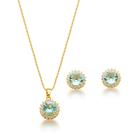 Conjunto Colar e Brinco Ponto de Luz Azul Claro Banhado a Ouro 18k