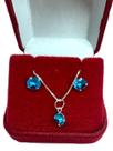 Conjunto Colar e Brinco Prata 925 Ponto de Luz Azul Celeste