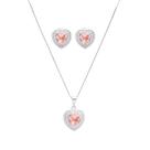 Conjunto Colar E Brinco Zircônia Coração Folheado A Prata