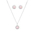 Conjunto Colar E Brinco Zircônia Rosa Folheado A Prata