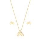 Conjunto Colar e Brincos Bicicleta Banhado a Ouro 18k Conjunto Colar e Brincos Bicicleta Banhado a Ouro 18k