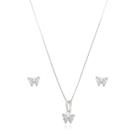 Conjunto Colar e Brincos Borboleta Minimalista Prata 925 Conjunto Colar e Brincos Borboleta Minimalista Prata 925